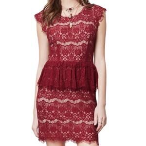 Anthropologie Maeve Elsa Burgundy Lace Peplum Lined Dress Size S